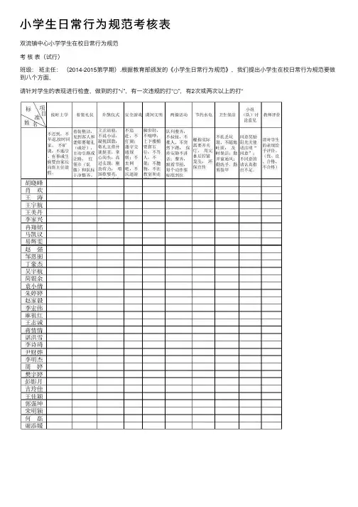 小学生日常行为规范考核表