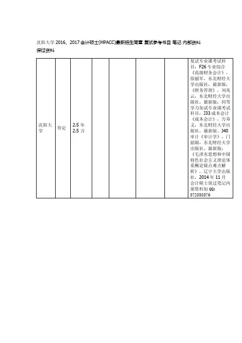 沈阳大学2016、2017会计硕士(MPACC)最新招生简章 复试参考书目 笔记 内部资料 保过资料