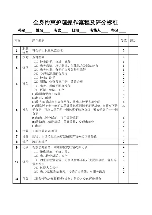 全身约束护理操作流程及评分标准