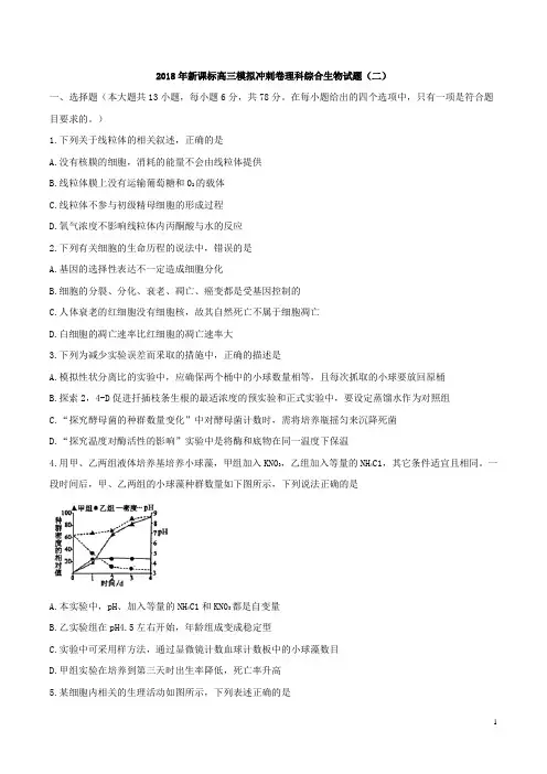 【全国校级联考word】2018年新课标高三模拟冲刺卷理科综合生物试题(二)