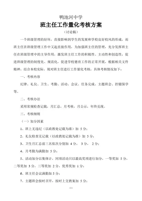 班主任工作量化考核方案(1)