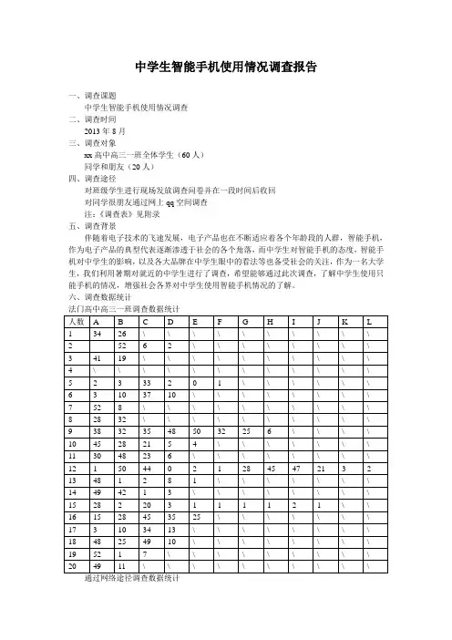 中学生智能手机使用情况调查报告