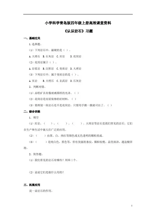 小学科学青岛版四年级上册高效课堂资料《认识岩石》习题 (1)