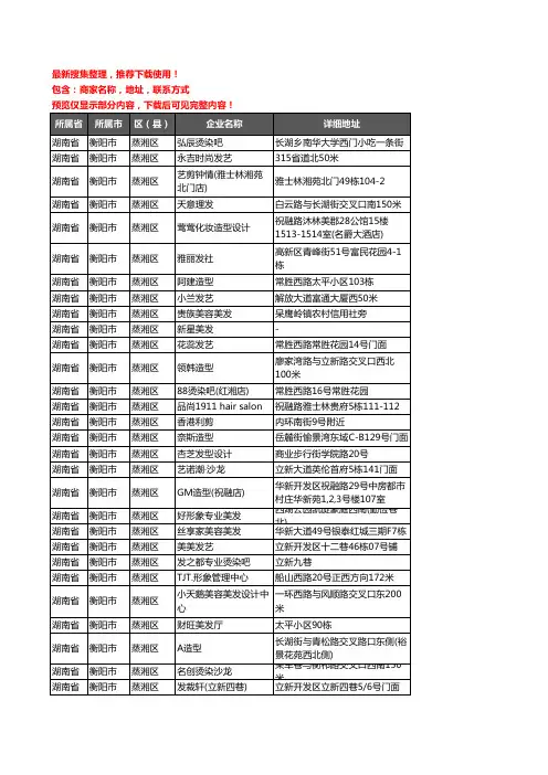 新版湖南省衡阳市蒸湘区美容美发企业公司商家户名录单联系方式地址大全414家