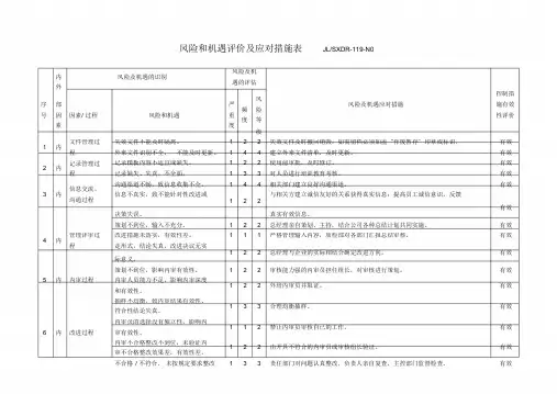 风险和机遇评价及应对措施表