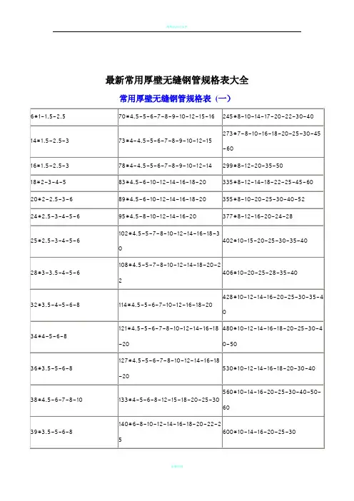 厚壁无缝钢管规格表大全