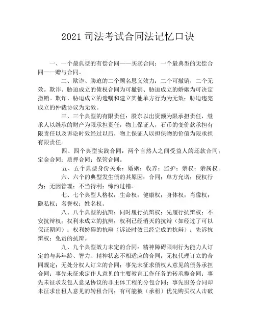2021司法考试合同法记忆口诀