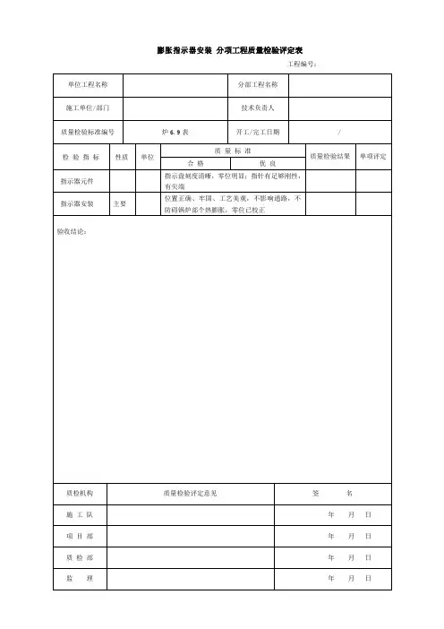 膨胀指示器安装 分项工程质量检验评定表