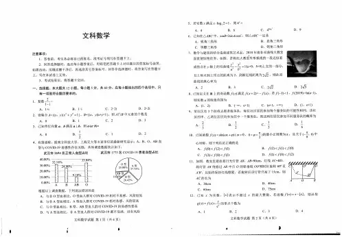绵阳市高中2020届第三次诊断性考试文科数学试题含答案