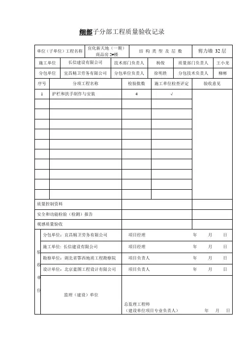 细部子分部分项工程质量验收记录