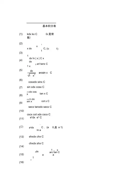 积分公式表