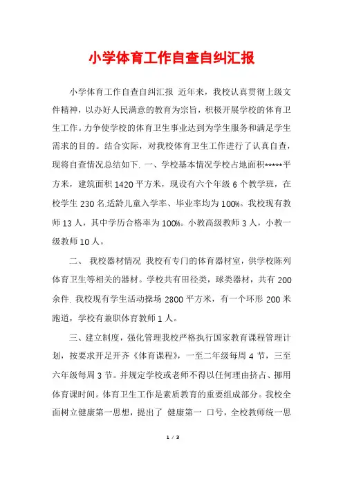 小学体育工作自查自纠汇报