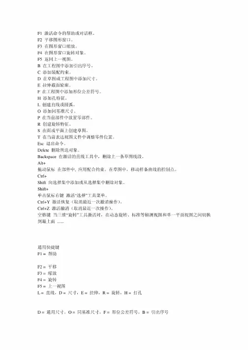 Inventor常用快捷键