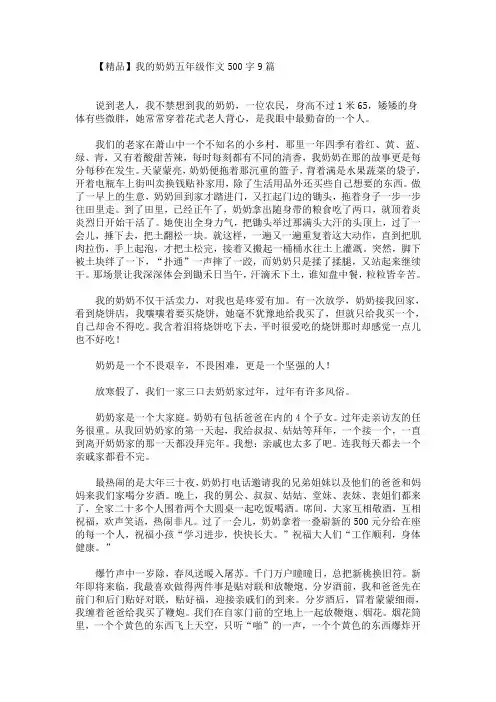 我的奶奶五年级作文500字(最新)