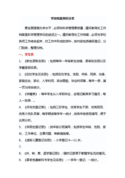 学校档案资料参考分类