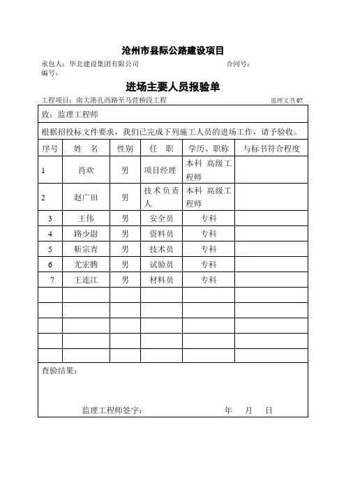 进场主要人员报验单