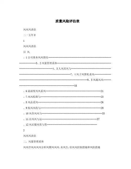 质量风险评估表