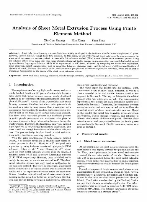 Analysis of Sheet Metal Extrusion Process Using Finite  Element Method