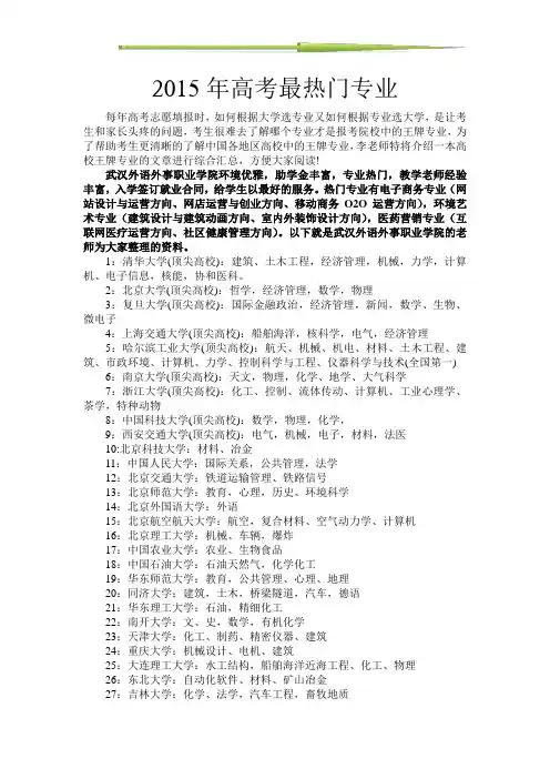2015年高考最热门专业