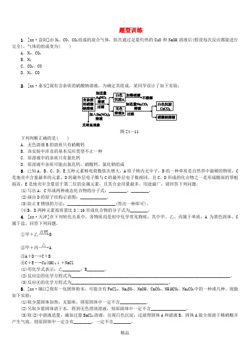 (连云港专版)中考化学复习方案 题型训练4