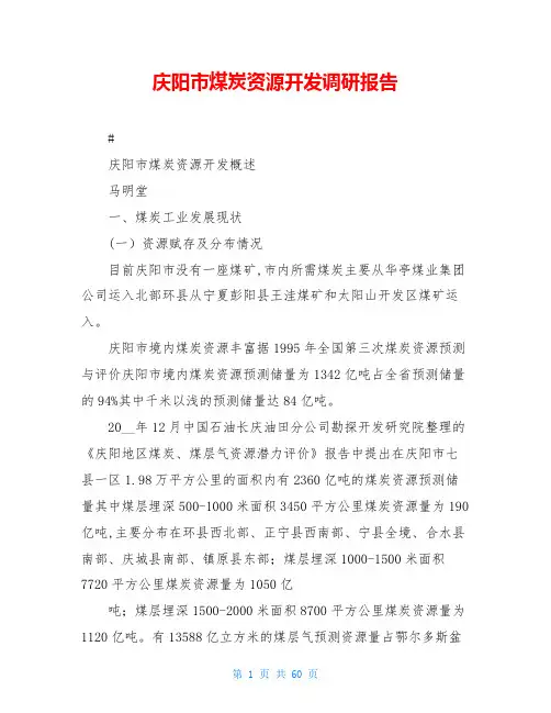 庆阳市煤炭资源开发调研报告