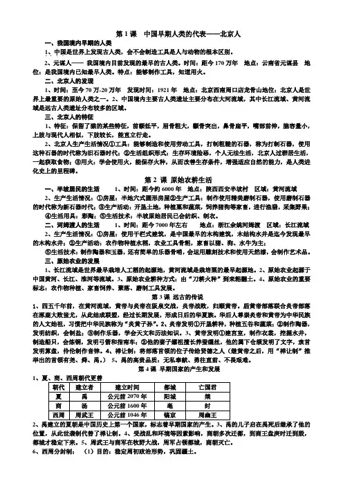 2016人教版七年级历史上册期末复习知识点汇总