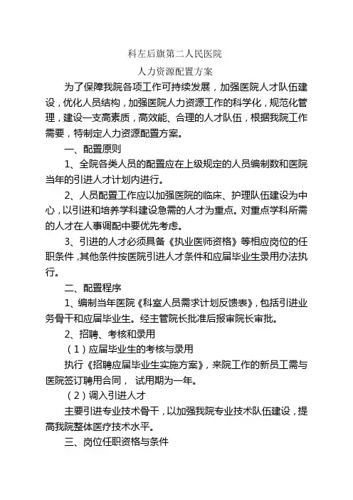 医院人力资源配置方案