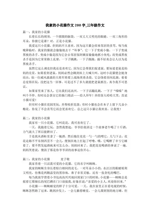 我家的小花猫作文200字_三年级作文