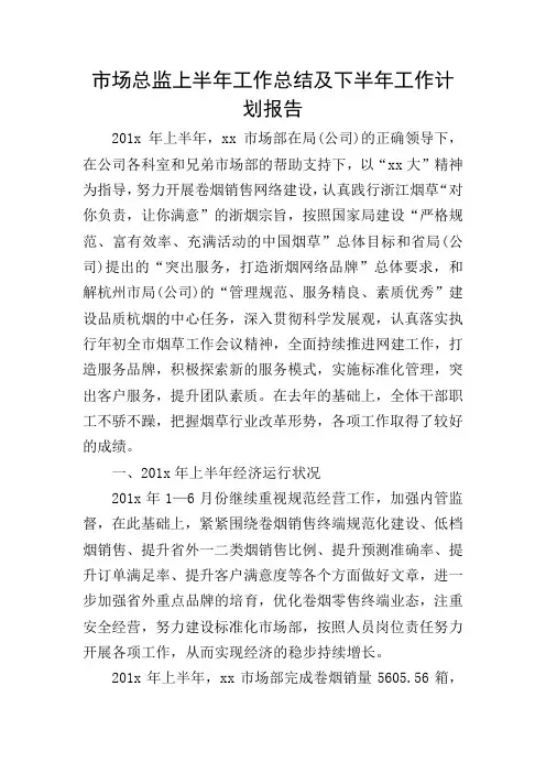 市场总监上半年工作总结及下半年工作计划报告
