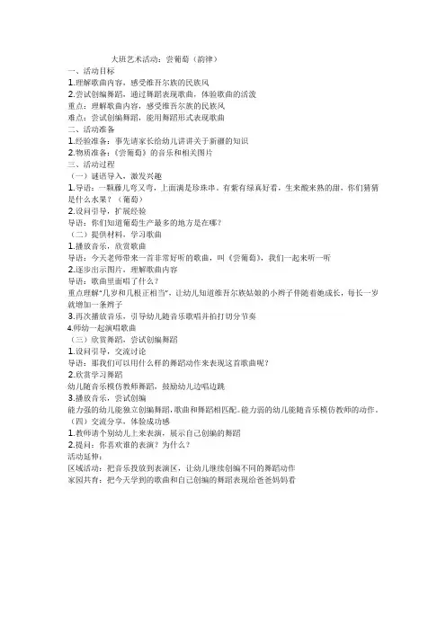大班艺术活动：尝葡萄(韵律)
