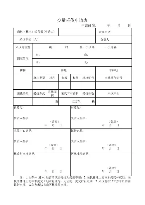 少量采伐申请表