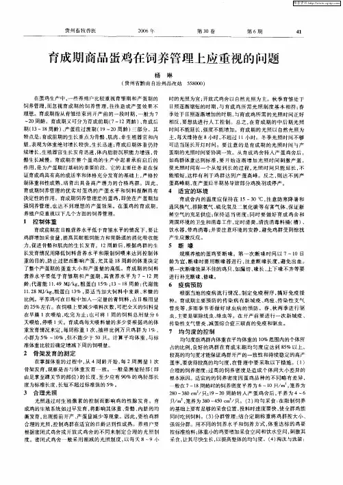 育成期商品蛋鸡在饲养管理上应重视的问题