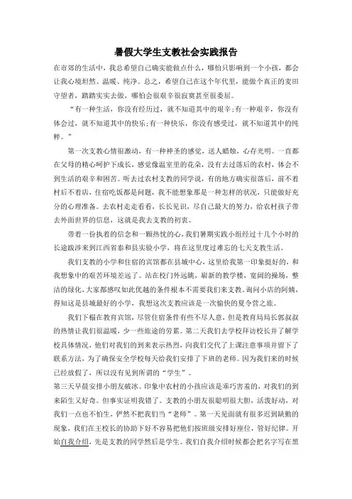 暑假大学生支教社会实践报告