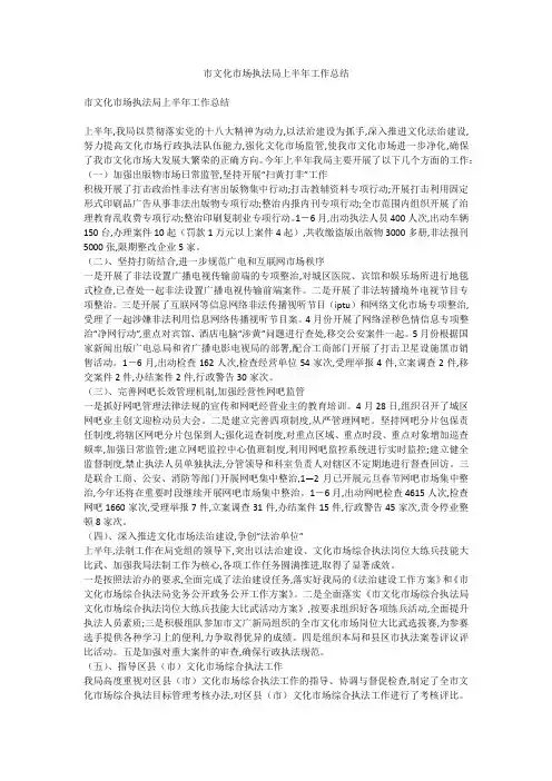 市文化市场执法局上半年工作总结