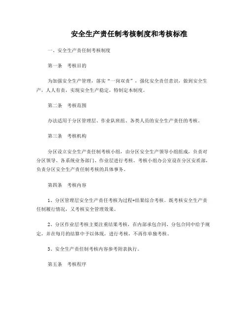 安全生产责任制考核制度和考核标准