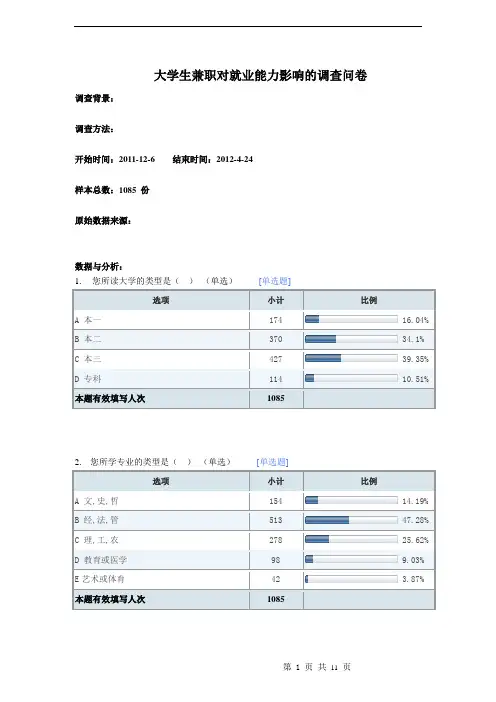 大学生兼职对就业能力影响的调查问卷