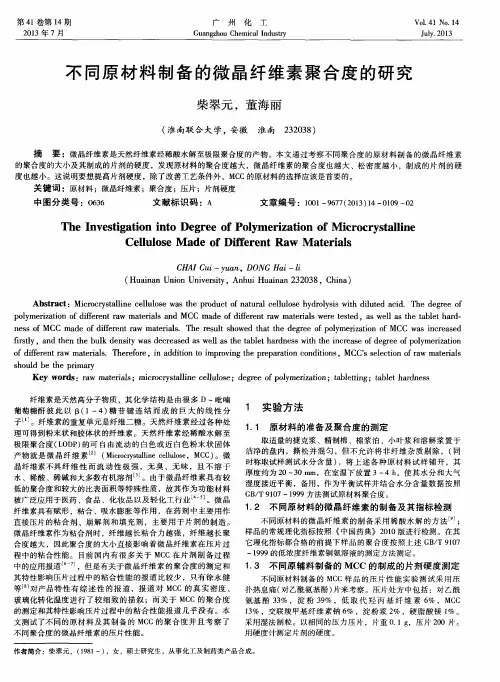 不同原材料制备的微晶纤维素聚合度的研究