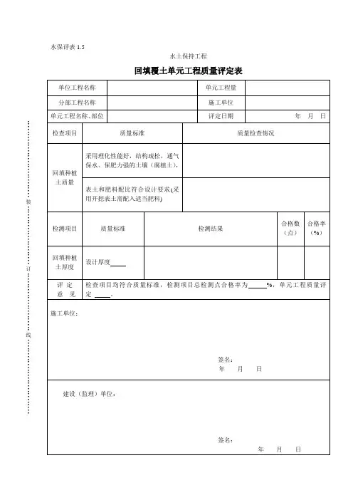 水保评表1.5回填覆土单元工程质量评定表