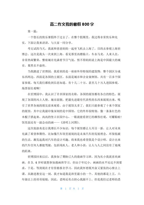 高二作文我的暑假800字
