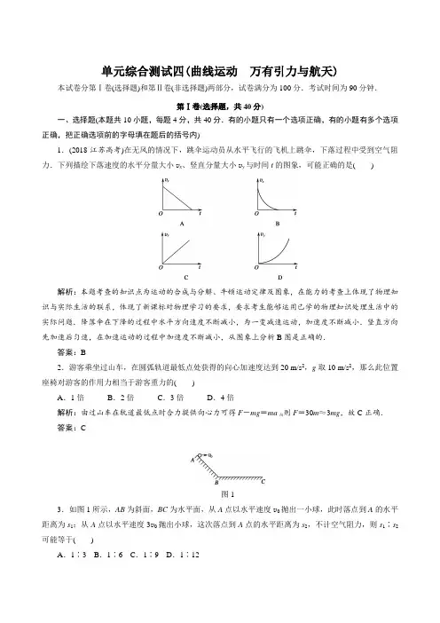 2018高考物理总复习单元综合测试4：曲线运动万有引力与航天1 精品