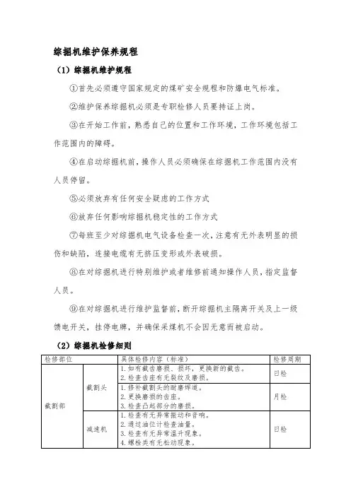 综掘机维护保养规程