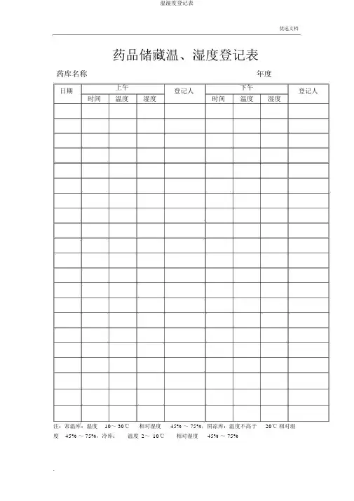 温湿度登记表