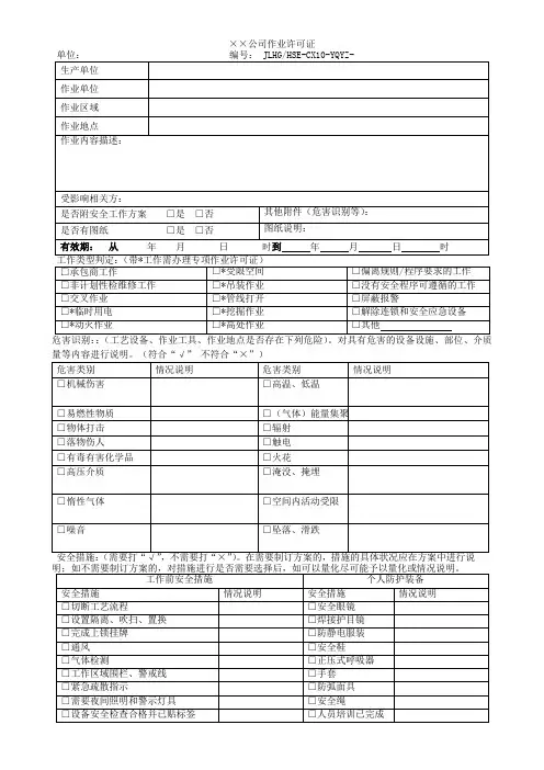 作业许可证