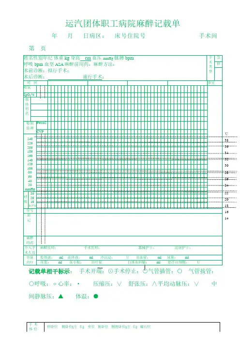 麻醉记录单模板