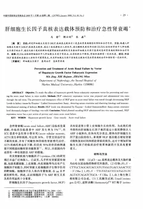 肝细胞生长因子真核表达载体预防和治疗急性肾衰竭
