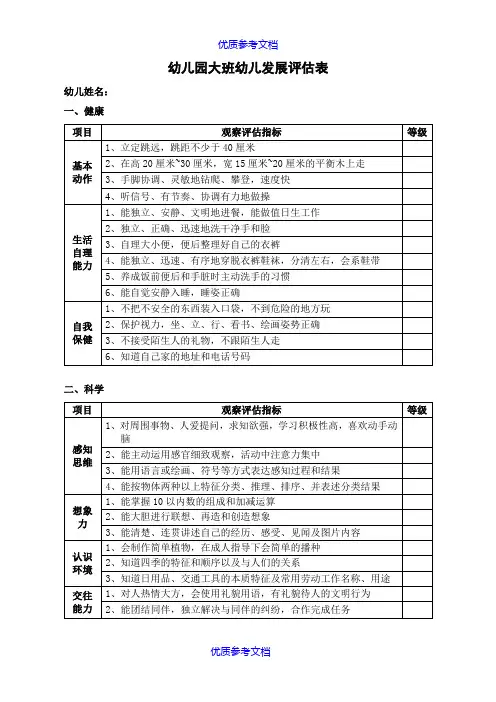 【参考借鉴】幼儿园幼儿发展评估表.doc