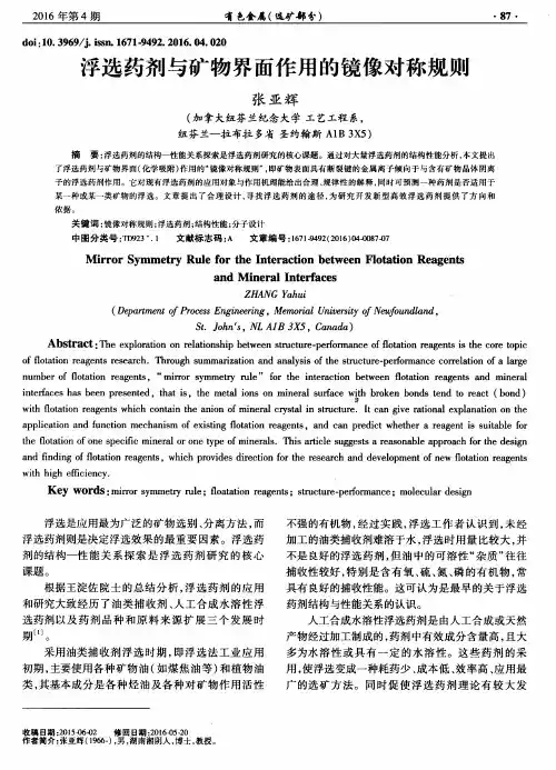 浮选药剂与矿物界面作用的镜像对称规则
