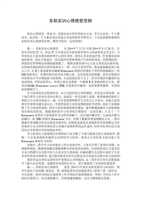 东软实训心得感受范例