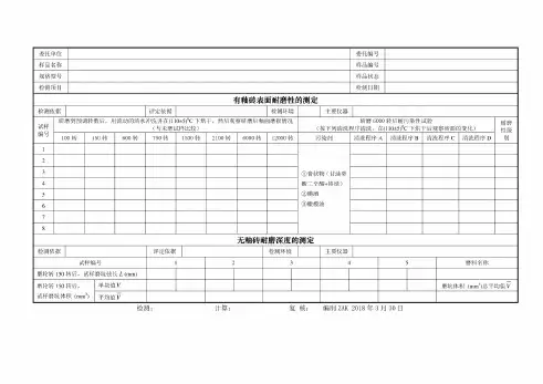 陶瓷砖检测原始记录(有釉砖表面耐磨性、无釉砖表面耐磨深度)