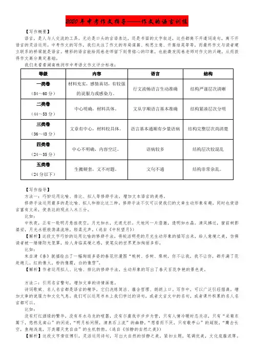 2020年中考作文指导——作文的语言训练